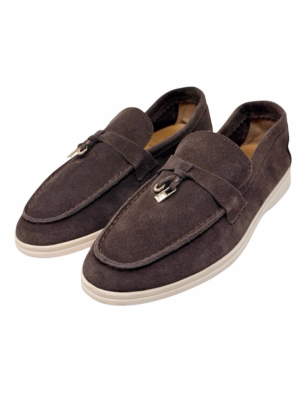 Loro Piana Dark Brown Suede Loafers with Silver-Tone Hardware